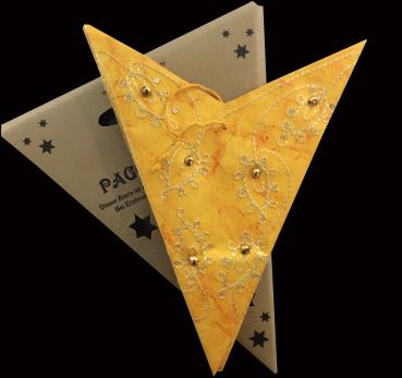 Leela Zari Batik orange - Faltbarer Leuchtstern, Weihnachtsstern aus Papier mit 5 Zacken, 60 cm